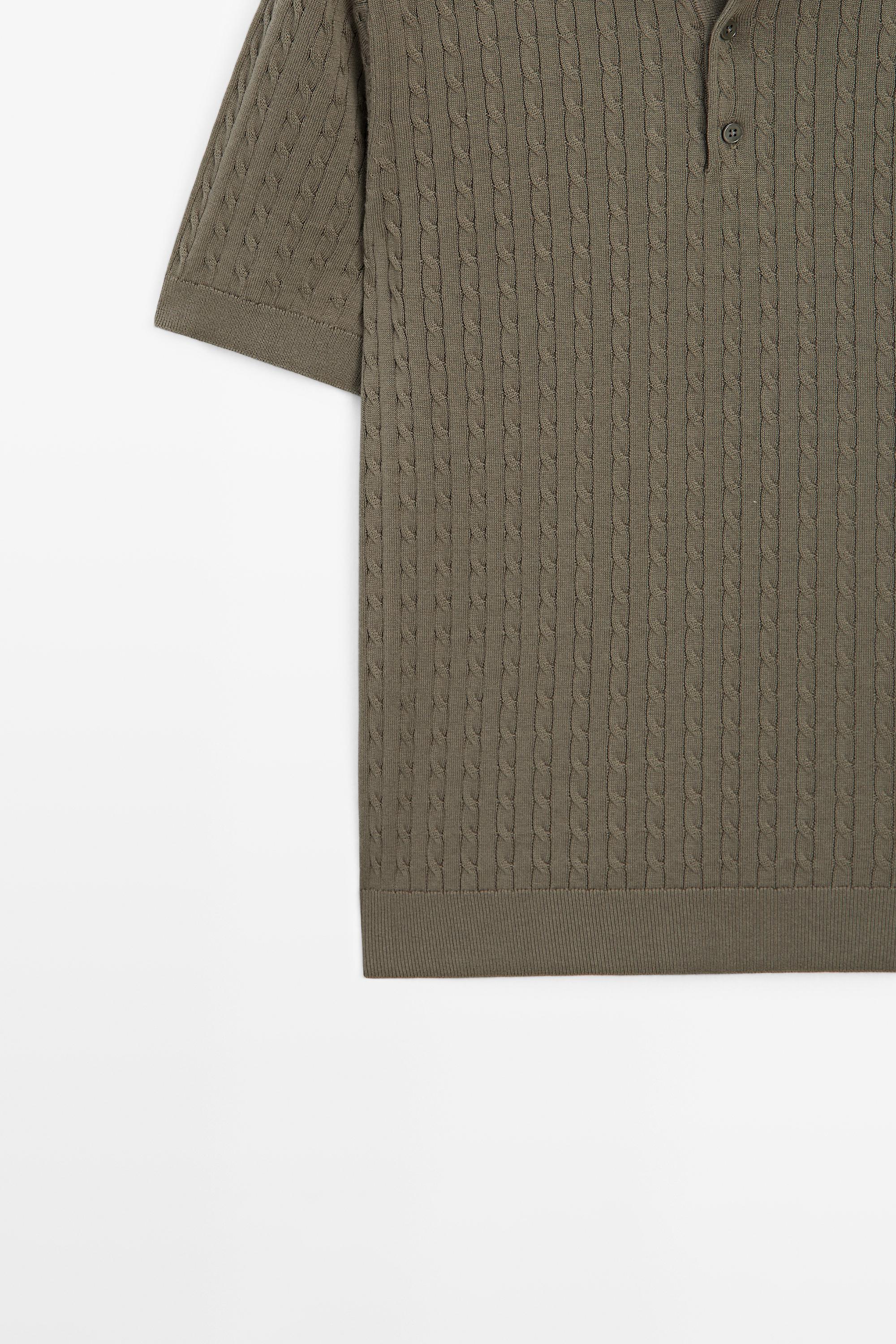 100% cotton cable-knit polo shirt